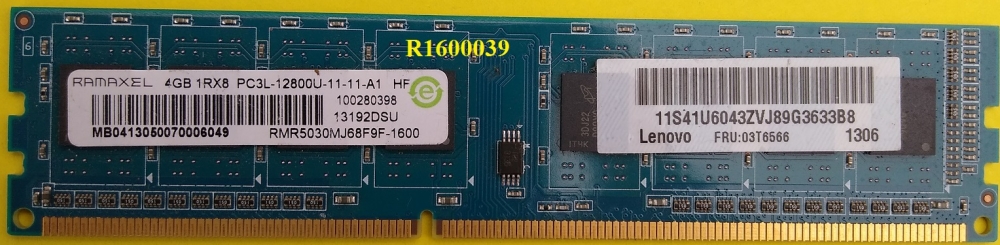 4096Mb RAMAXEL RMR5030MJ68F9F-1600 (Lenovo 03T6566) 8chip PC3-12800U  (1600MHz) Desktop Memory