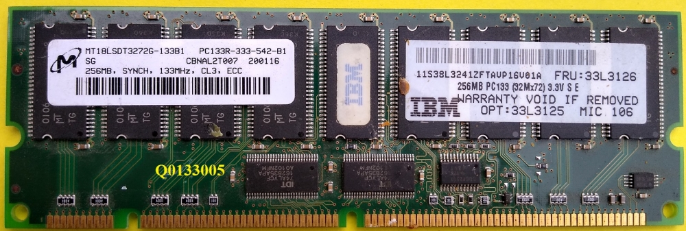 Memoria RAM Server 256MB PC133 ECC 133MHz CL3, Micron Per Dell, Usata Funzionante